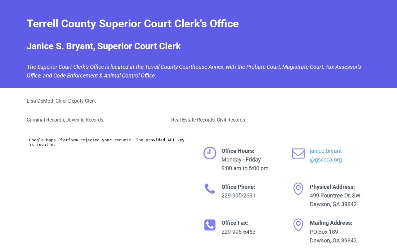 Terrell County arrest warrant search Superior Clerk records page