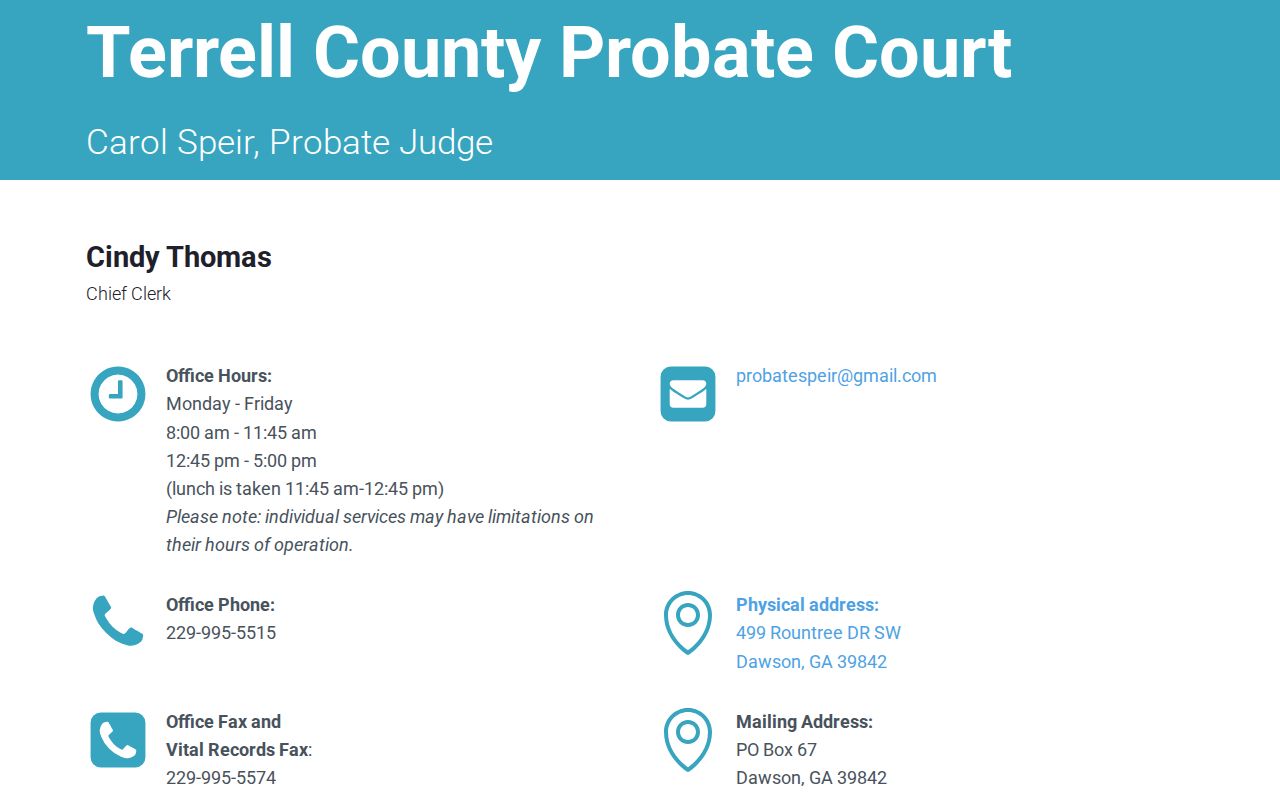 Terrell County traffic warrant Probate Court contact page