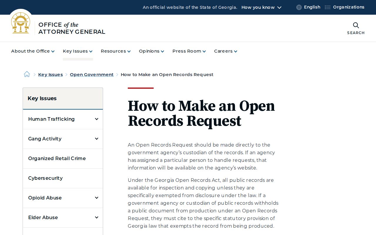 Georgia Attorney General open-records request guidance